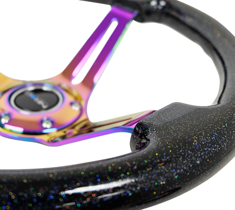 Load image into Gallery viewer, NRG Reinforced Steering Wheel (350mm / 3in. Deep) Blk Multi Color Flake w/ Neochrome Center Mark
