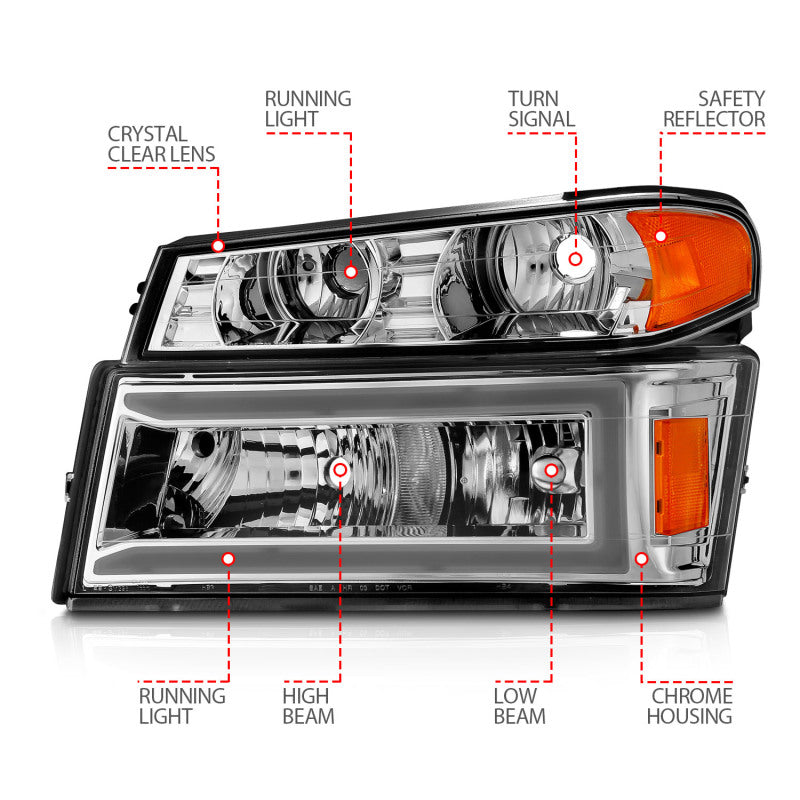 Load image into Gallery viewer, ANZO 04-12 GM Colorado/Canyon/I-Series Crystal Headlights - w/ Light Bar Chrome Housing 4pcs
