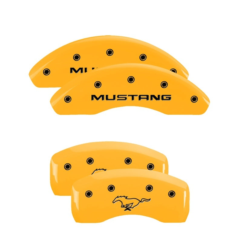 Load image into Gallery viewer, MGP 4 Caliper Covers Engraved Front &amp; Rear Oval Logo/Ford Yellow Finish Black Char 1998 Ford Ranger

