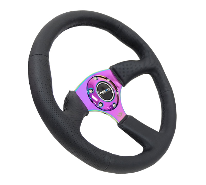 Load image into Gallery viewer, NRG Reinforced Steering Wheel (350mm / 2.5in. Deep) Leather Race Comfort Grip w/4mm Neochrome Spokes
