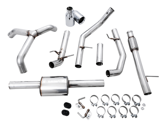 AWE Tuning 4th Gen GM 1500 5.3L 0FG Cat-Back Split Rear Exit (Flat Bumper) - Quad Chrome Tips