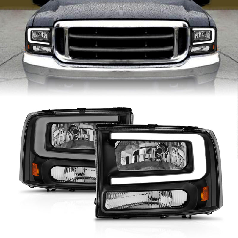 Load image into Gallery viewer, ANZO 99-04 Ford F250/F350/F450/Excursion (excl. 99) Crystal Headlights - w/ Light Bar Black Housing
