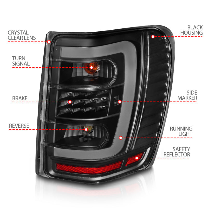 Load image into Gallery viewer, ANZO 1999-2004 Jeep Grand Cherokee LED Tail Lights w/ Light Bar Black Housing Clear Lens
