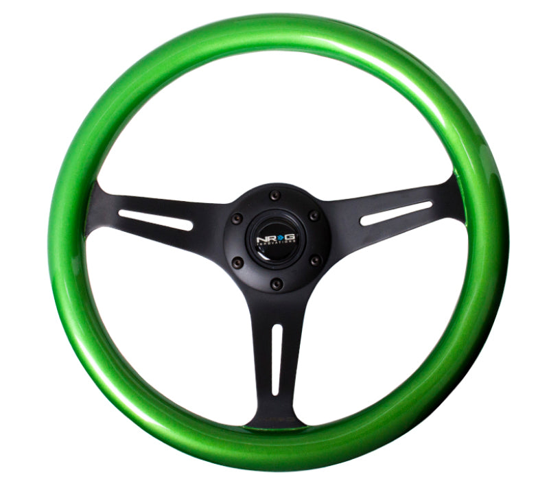 Load image into Gallery viewer, NRG Classic Wood Grain Steering Wheel (350mm) Green Pearl/Flake Paint w/Black 3-Spoke Center
