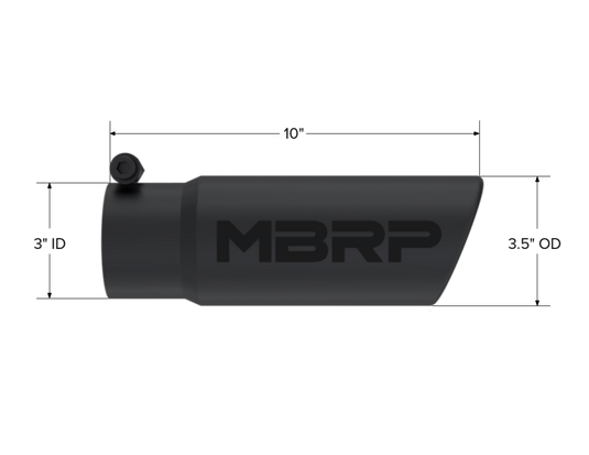 MBRP Universal Tip 3-1/2in O.D. Angled Rolled End - 3in ID Inlet 10in Length - Black
