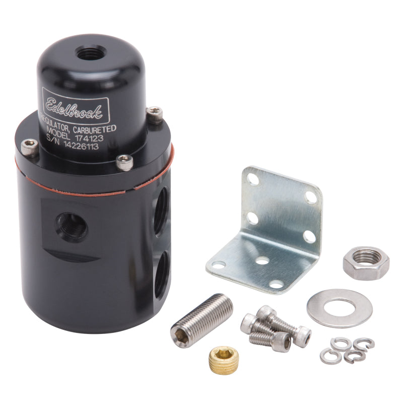 Load image into Gallery viewer, Edelbrock Fuel Pressure Regulator Carbureted 160 GPH 5-10 PSI 3/8In In/Out Returnless Black
