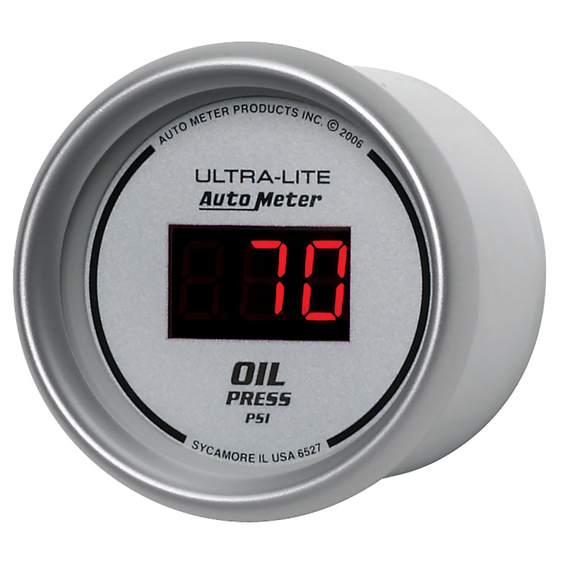 Load image into Gallery viewer, Autometer Ultra-Lite 2-1/16in 100PSI Silver Dial Digital Oil Pressure Gauge w/ Red LED
