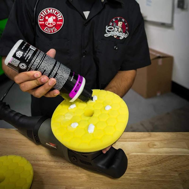 Load image into Gallery viewer, Chemical Guys Hex-Logic Quantum Heavy Cutting Pad - Yellow - 6.5in
