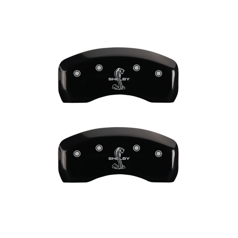 Load image into Gallery viewer, MGP 4 Caliper Covers Engraved Front Shelby Engraved Rear Tiffany Snake Black finish silver ch

