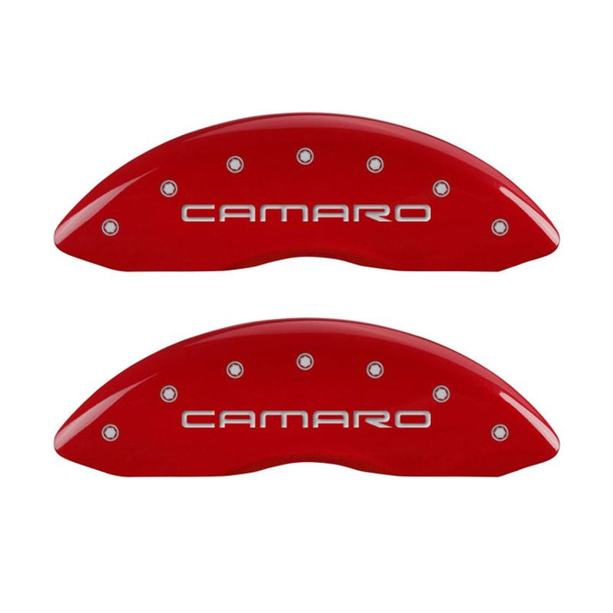 MGP 4 Caliper Covers Engraved Front & Rear Gen 4/Camaro Red finish silver ch