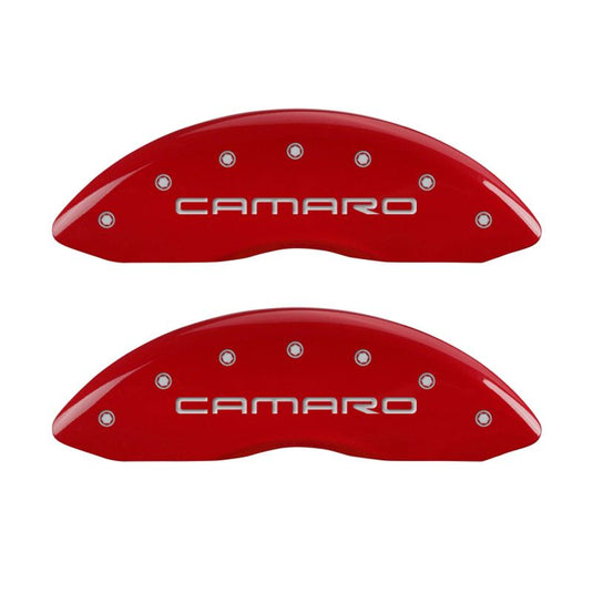 MGP 4 Caliper Covers Engraved Front & Rear Gen 4/Camaro Red finish silver ch