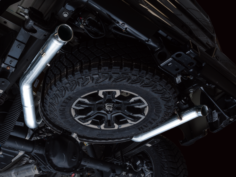 Load image into Gallery viewer, AWE Tuning 22-23 GMC Sierra 1500 AT4X 6.2L 0FG Catback Split Dual (Flat Bumper) - Bashguard(No Tips)
