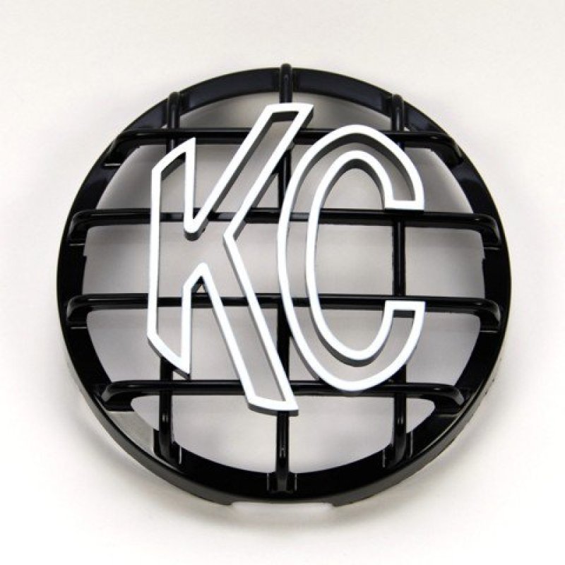 Load image into Gallery viewer, KC HiLiTES 6in. Round ABS Stone Guard for SlimLite/Daylighter Lights (Single) - Black/White KC Logo
