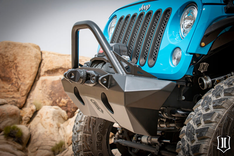 Load image into Gallery viewer, ICON 07-18 Jeep Wrangler JK Pro Series Front Bumper Rec Winch Mount w/Bar/Tabs
