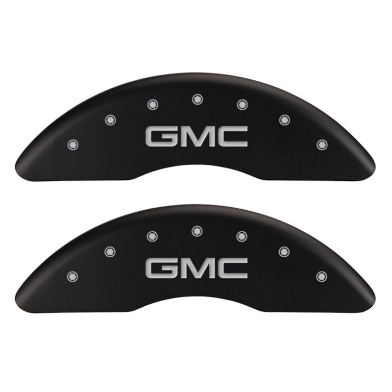 Load image into Gallery viewer, MGP 4 Caliper Covers Engraved Front &amp; Rear GMC Red finish silver ch
