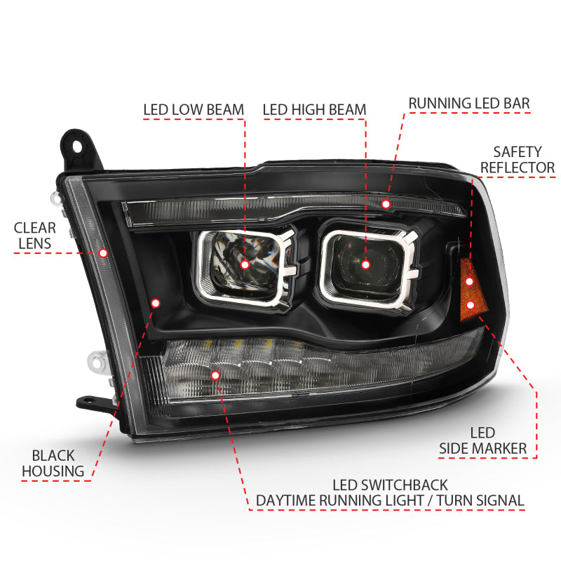 Load image into Gallery viewer, ANZO 2009-2018 Dodge Ram 1500 Projector H.L. Switchback Chrome Amber
