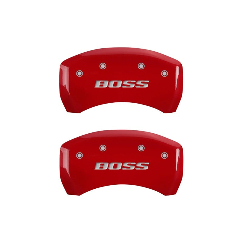 Load image into Gallery viewer, MGP Rear set 2 Caliper Covers Engraved Rear Boss Red finish silver ch
