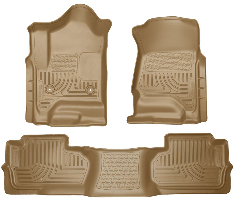 Load image into Gallery viewer, Husky Liners 14 Chevrolet Silverado/GMC Sierra Dbl Cab WeatherBeater Tan Front&amp;2nd Seat Floor Liners
