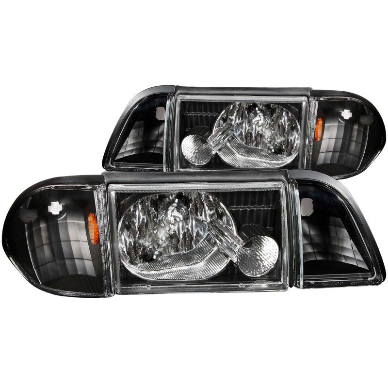 Load image into Gallery viewer, ANZO 1987-1993 Ford Mustang Crystal Headlights Black w/ Corner Lights 3pc
