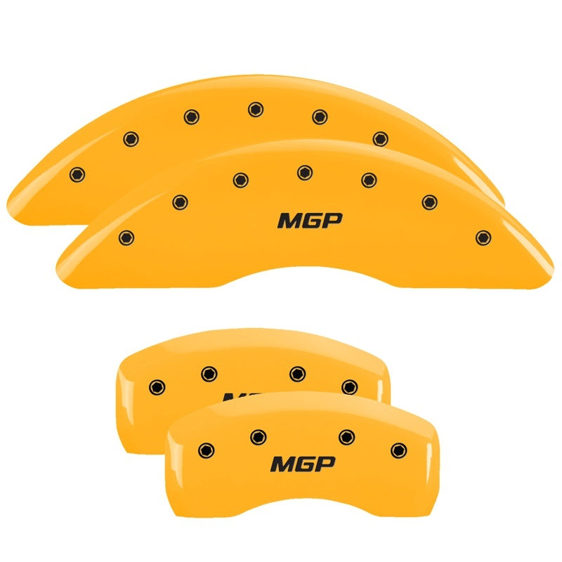 Load image into Gallery viewer, MGP 4 Caliper Covers Engraved Front &amp; Rear Hummer Yellow Finish Black Char 2010 Hummer H3T
