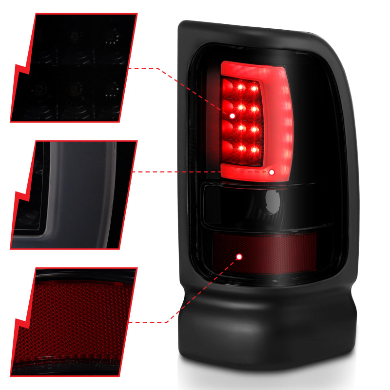 Load image into Gallery viewer, ANZO 1994-2001 Dodge Ram 1500 LED Taillights Plank Style Black w/Smoke Lens
