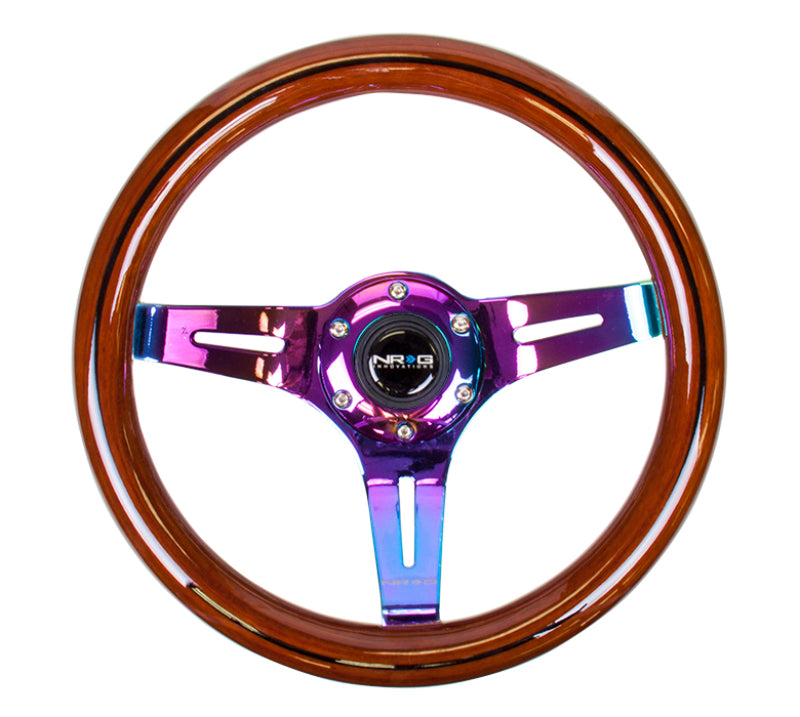 Load image into Gallery viewer, NRG Classic Wood Grain Steering Wheel (310mm) Dark Wood &amp; Black Line Inlay w/Neochrome 3-Spoke Ctr.
