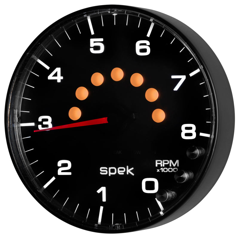 Load image into Gallery viewer, Autometer Spek-Pro Gauge Tachometer 5in 8K Rpm W/Shift Light &amp; Peak Mem Black/Black
