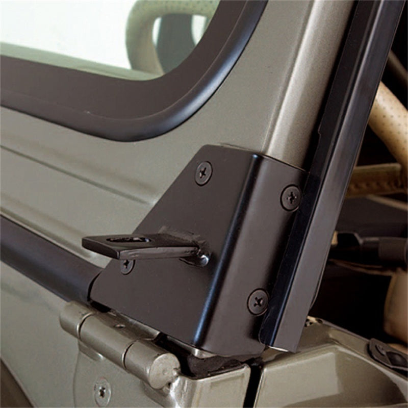 Load image into Gallery viewer, Rugged Ridge 76-95 Jeep CJ/YJ Black Windshield Hinge Light Brackets

