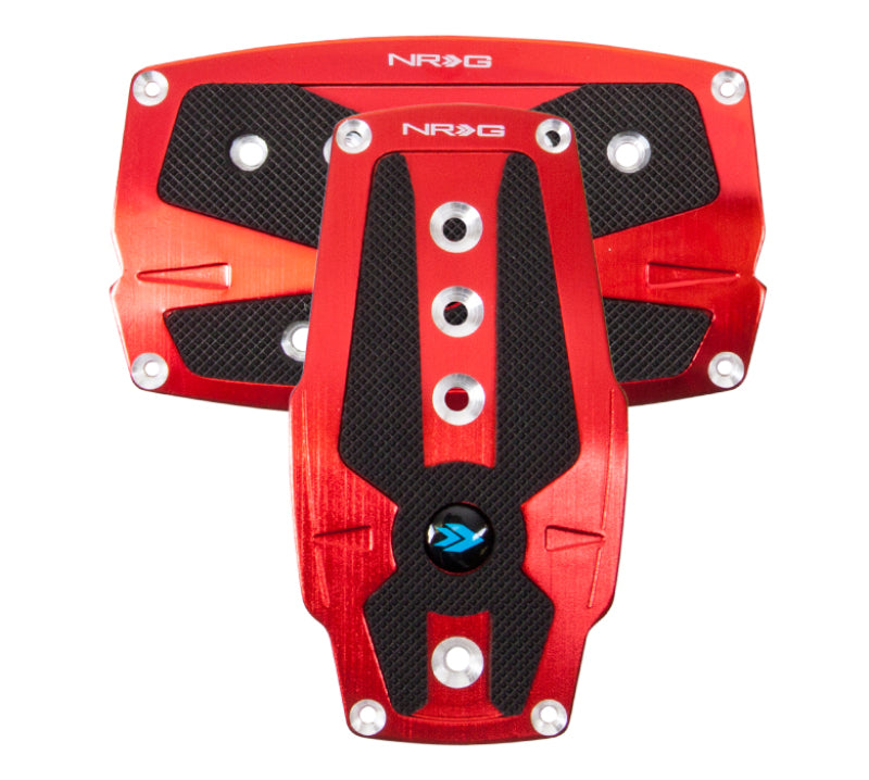 Load image into Gallery viewer, NRG Brushed Aluminum Sport Pedal A/T - Red w/Black Rubber Inserts
