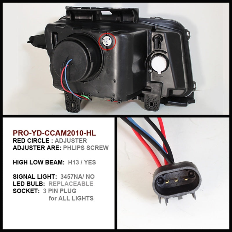 Load image into Gallery viewer, Spyder Chevy Camaro 10-13 Projector Headlights Dual Halo LED Halo Blk High/ PRO-YD-CCAM2010-HL-BK
