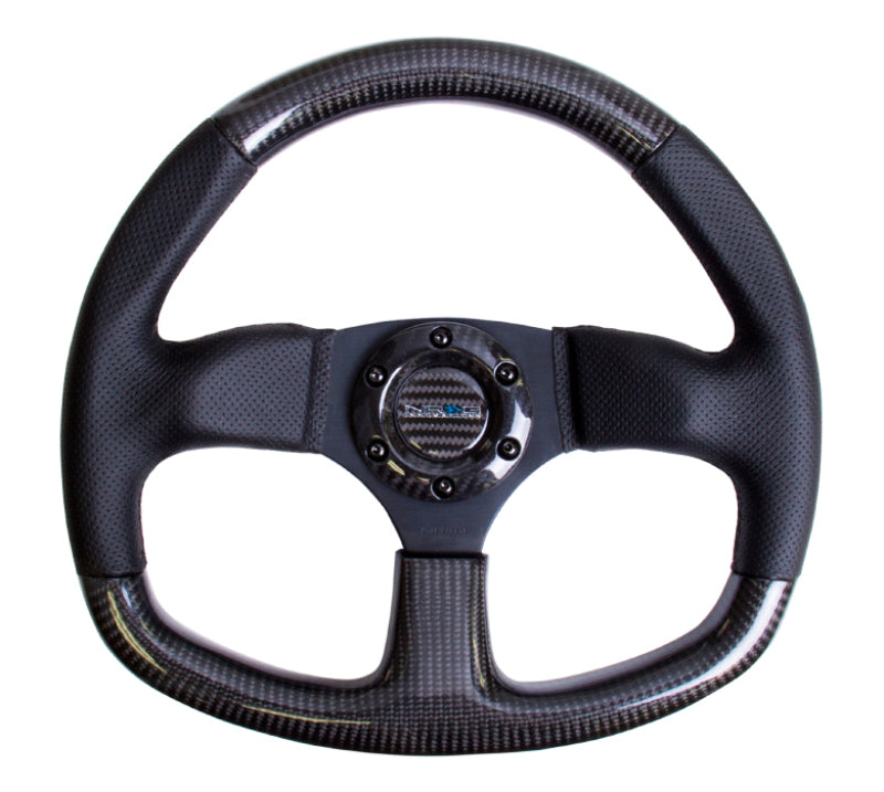 Load image into Gallery viewer, NRG Carbon Fiber Steering Wheel (320mm) Flat Bottom &amp; Leather Trim w/Black Stitching
