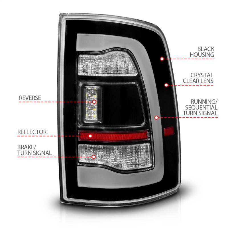 Load image into Gallery viewer, ANZO 09-18 Dodge Ram 1500 Sequential LED Taillights Black w/Switchback Amber Signal
