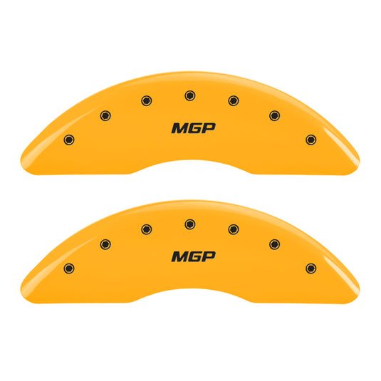 MGP 4 Caliper Covers Engraved Front & Rear MGP Yellow Finish Black Char 2010 Dodge Ram 2500