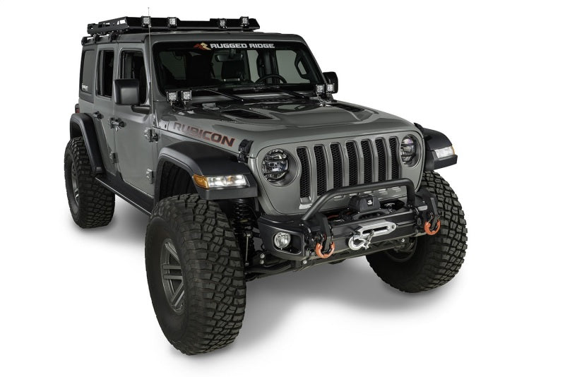 Load image into Gallery viewer, Rugged Ridge Arcus Front Bumper Tube Overrider Black 18-20 Jeep Wrangler JL
