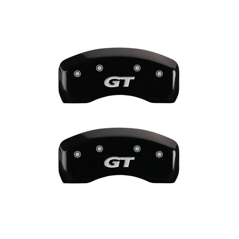 Load image into Gallery viewer, MGP 4 Caliper Covers Engraved Front Mustang Engraved Rear SN95/GT Black finish silver ch
