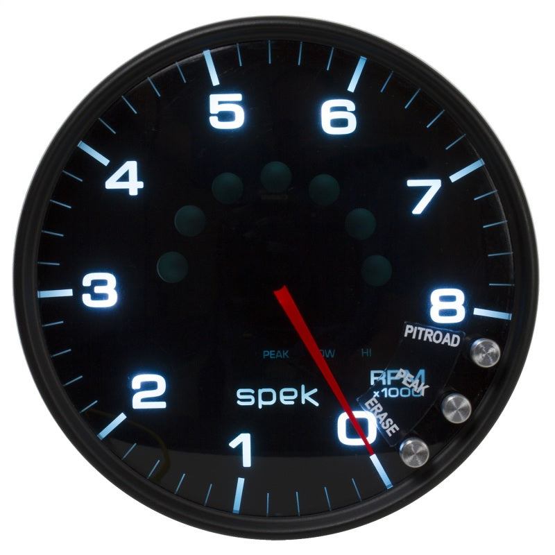 Load image into Gallery viewer, Autometer Spek-Pro Gauge Tachometer 5in 8K Rpm W/Shift Light &amp; Peak Mem Black/Smoke/Black
