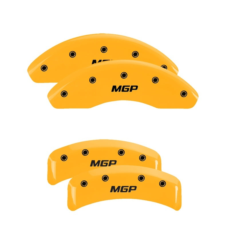 Load image into Gallery viewer, MGP 4 Caliper Covers Engraved Front &amp; Rear MGP Yellow Finish Black Char 1997 Chevrolet Camaro
