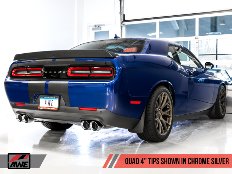 Load image into Gallery viewer, AWE Tuning 2017+ Dodge Challenger 5.7L Track Edition Exhaust - Chrome Silver Quad Tips
