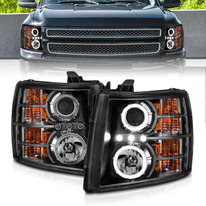 Load image into Gallery viewer, ANZO 2007-2013 Chevrolet Silverado 1500 Projector Headlights w/ Halo Black
