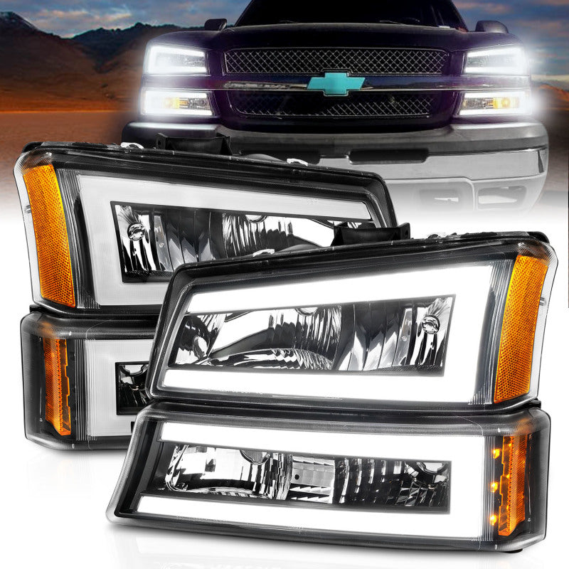 Load image into Gallery viewer, ANZO 2003-2006 Chevrolet Silverado 1500 Crystal Headlights w/ Light Bar Black Housing
