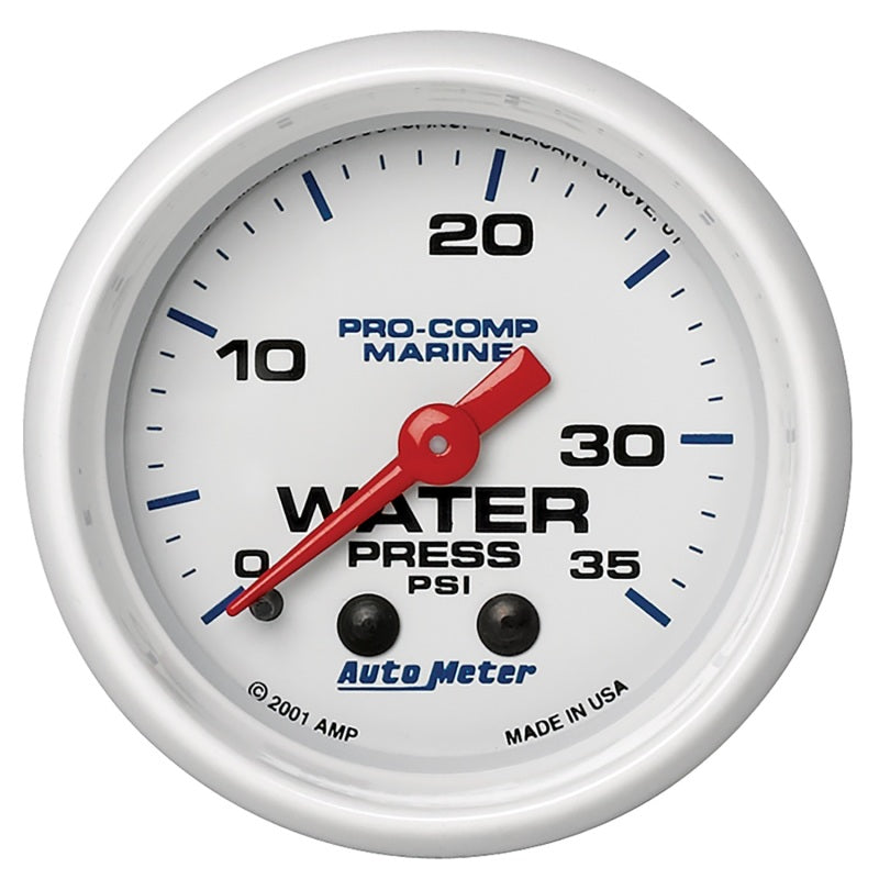 Load image into Gallery viewer, Autometer Marine White 2-1/16in 35 PSI Mechanical Water Pressure Gauge
