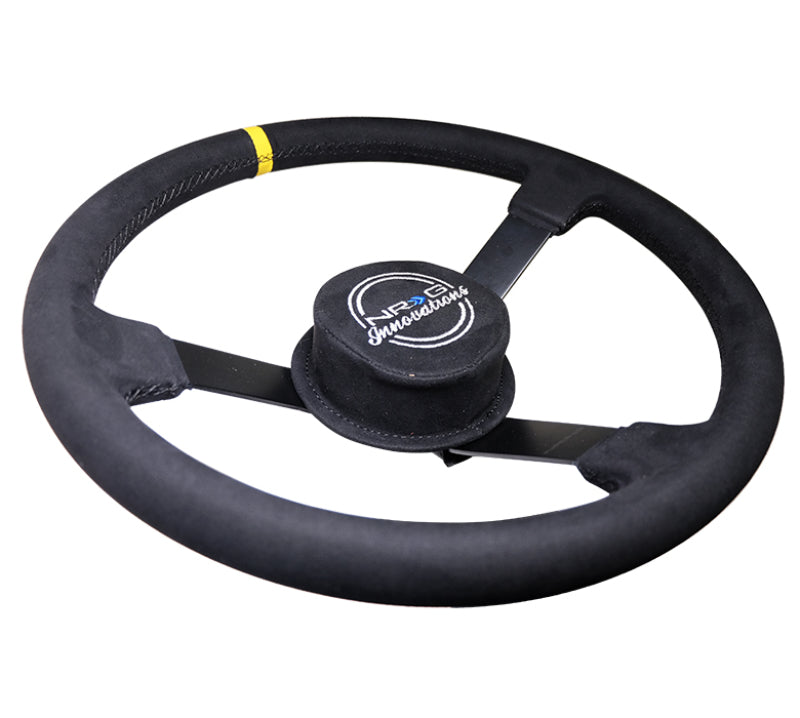 Load image into Gallery viewer, NRG Reinforced Steering Wheel (380mm) Nascar/ Alcantara 3 Spoke w/ NRG Logo/ Removable Crushed Pad
