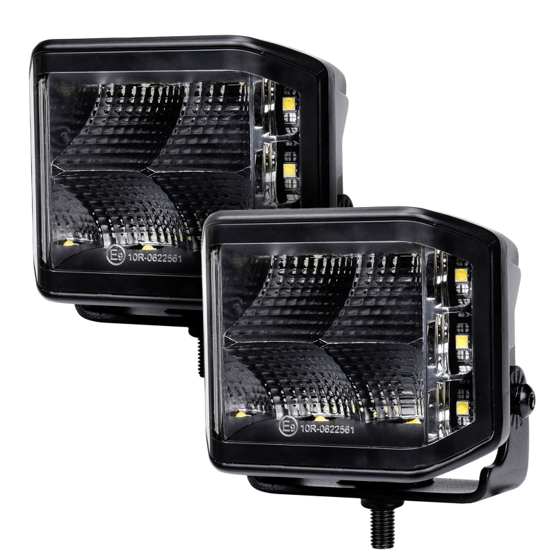 Load image into Gallery viewer, Go Rhino Xplor Blackout Series Cube LED Sideline Flood Light Kit (Surface Mount) 4x3 - Blk (Pair)
