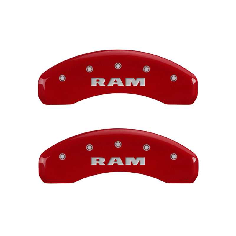 Load image into Gallery viewer, MGP 4 Caliper Covers Engraved Front &amp; Rear RAM Red finish silver ch
