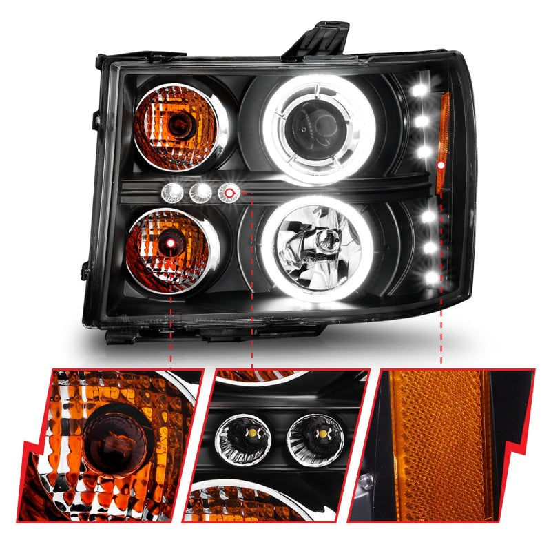 Load image into Gallery viewer, ANZO 2007-2013 Gmc Sierra 1500 Projector Headlights w/ Halo Black
