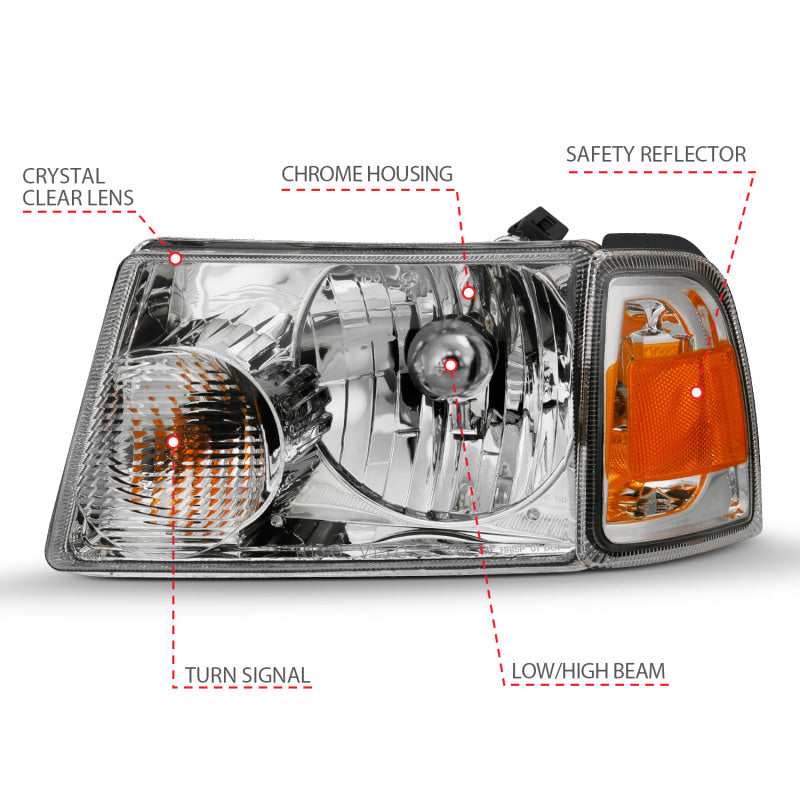 Load image into Gallery viewer, ANZO 2001-2011 Ford Ranger Crystal Headlight Chrome w/Corner Lights (OE Replacement)
