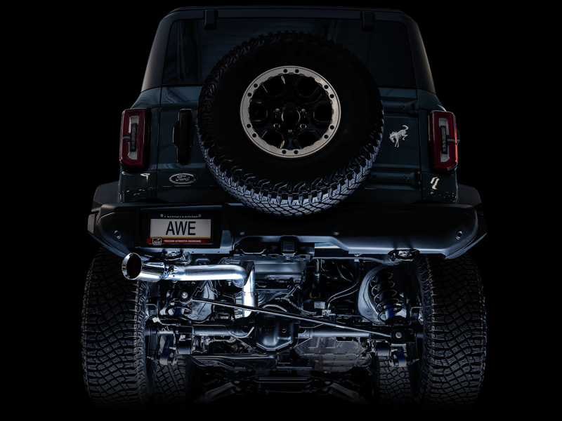 Load image into Gallery viewer, AWE Tuning 2021+ Ford Bronco 0FG Single Rear Exit Exhaust w/Chrome Silver Tip &amp; Bash Guard
