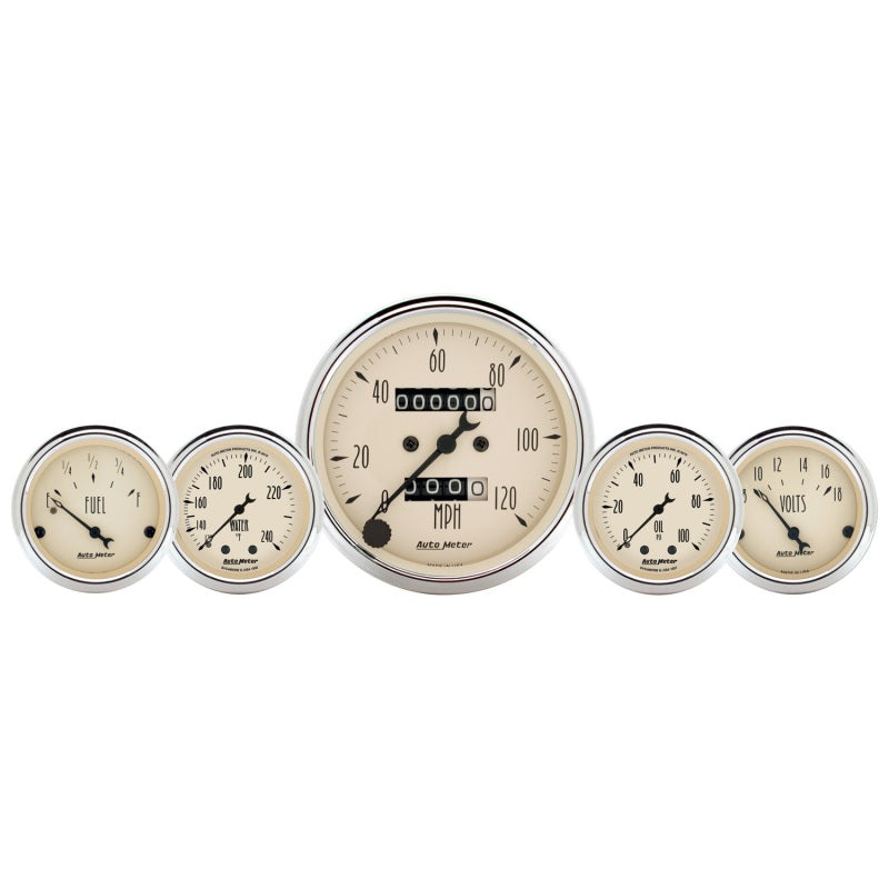 Load image into Gallery viewer, AutoMeter Gauge Kit 5 Pc. 3-1/8in. &amp; 2-1/16in. Mech. Speedo. Wtmp &amp; Oilp Antq Beige
