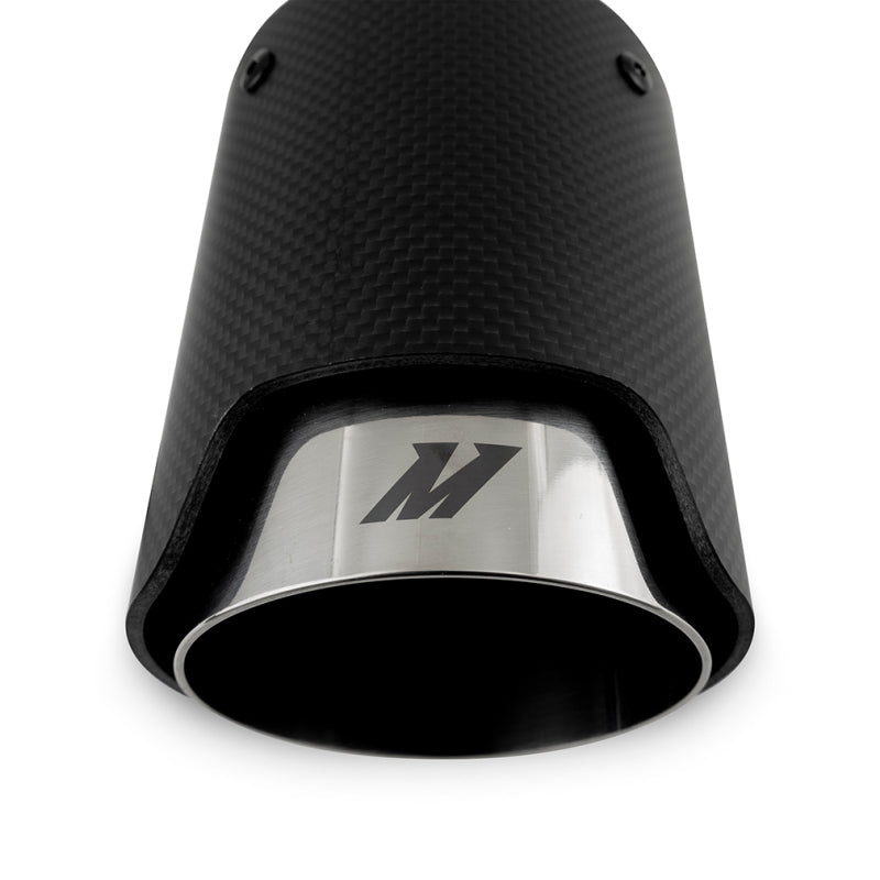 Load image into Gallery viewer, Mishimoto Carbon Fiber Muffler Tip 2.5in Inlet 3.5in Outlet M Polished
