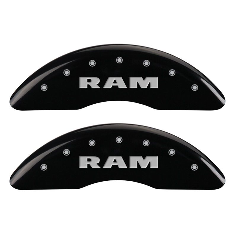 Load image into Gallery viewer, MGP 4 Caliper Covers Engraved Front RAM Engraved Rear RAMHEAD Black finish silver ch
